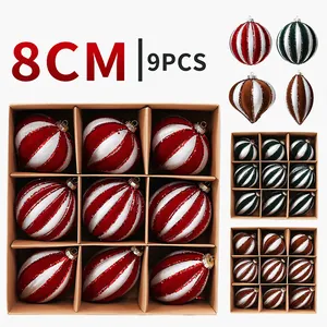 Assorted Shapes Hand Painted Christmas Ball Ornaments Set Electroplated Plastic Flocked Xmas Tree Hanging Decorations For Home Holiday Party Seasonal Decor