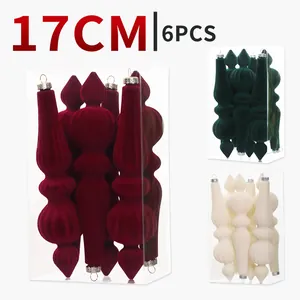 Lot de 6 Ornements de Noël en Velours Floqué Forme de Cône Finiales Vintage en Plastique Électroplaqué pour Décoration de Sapin de Noël