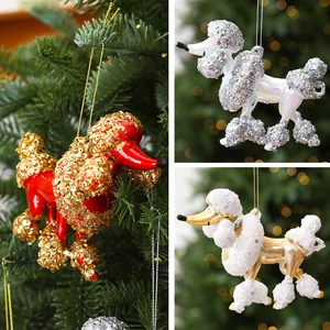 Decorazioni natalizie a forma di barboncino con paillettes in rosso oro e bianco