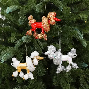 Ornamenti natalizi a forma di barboncino con paillettes per l'albero, set da 3.