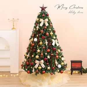 Elegant PVC kerstboomset met grote strikken en warme LED-sprookjesverlichting deco