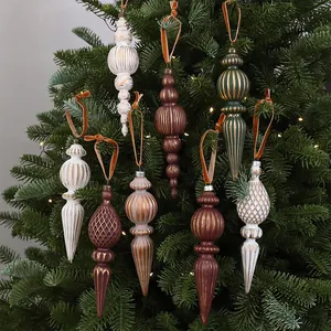 Vintage Christmas Tree Ornaments Set Conical Finial Pendants Plastic Electroplated Retro Christmas Balls For Holiday Party Decor