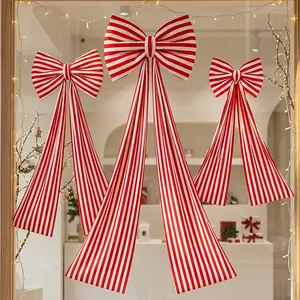 Giant Red White Striped Christmas Tree Topper Bow Large Fabric Hanging Decoration For Party Holiday Home DIY Ornament Gift