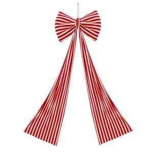 Red and white striped bow Christmas tree hanging decoration for DIY holiday gift decor