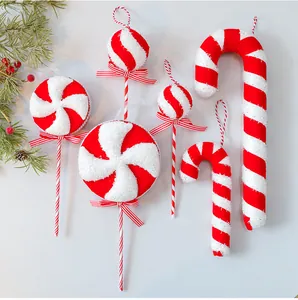 Handcrafted red and white striped Christmas foam candy cane and lollipop ornaments set for tree
