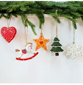 Set of retro resin Christmas ornaments including heart, horse, star, tree, and snowflake