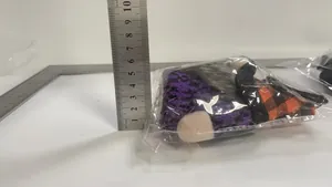 Measurement detail of Halloween glowing gnome plush doll with knitted purple body
