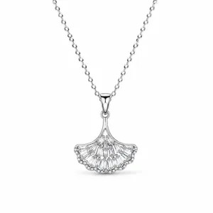 Élégant collier pendentif feuille de ginkgo avec zircons scintillants sur chaîne argent