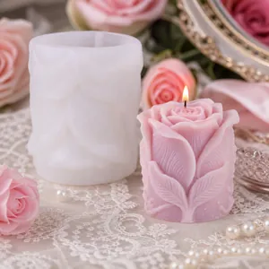 Detailed 3D rose flower candle silicone mold for DIY handmade soap and wax crafts ornament