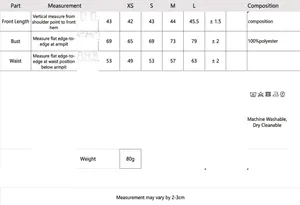 Detailed size chart for sexy lace halter bodysuit showing dimensions and 100% polyester fabric.