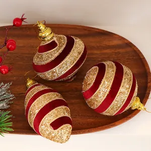 Bolas de Navidad de espuma con rayas rojas y doradas para decorar el árbol festivo