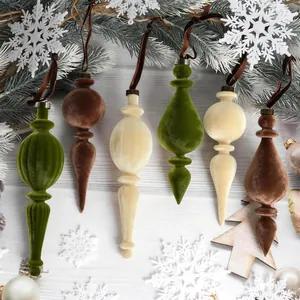 Adornos de Navidad de Terciopelo Flocado Forma de Remate Rojo Vino Verde Juego de Bolas para Árbol de Navidad Hogar