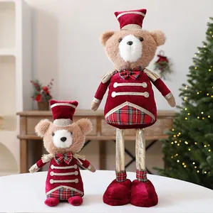Magnifiques ours en peluche de Noël style Casse-Noisette en rouge et or festif