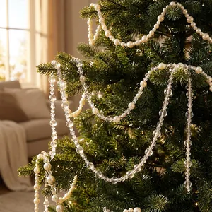 Ghirlanda di Perline in Perla Artificiale e Cristallo Decorazione Pendente per Albero di Natale Fai Da Te Festa