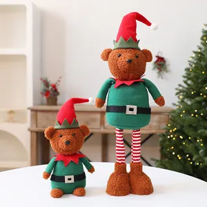 Festive Christmas elf teddy bear plush ornaments with telescopic legs for home decor