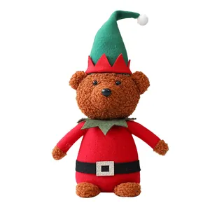 Festive Christmas telescopic teddy bear plush doll in elf costume holiday decor