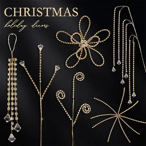 Décoration Suspendue de Sapin de Noël en Gemme Acrylique Branches en Strass pour Décoration DIY Maison Or Argent Fête de Noël