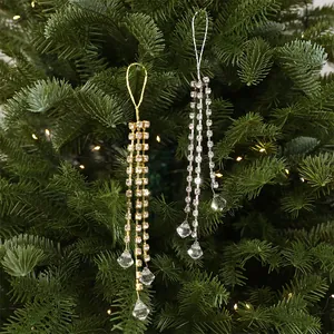 Ornements de sapin de Noël élégants à glands en strass argent et or avec gemmes acryliques