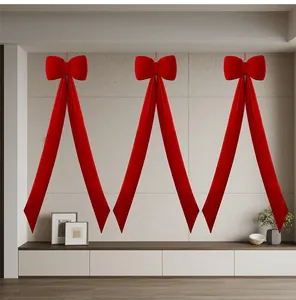 Tres grandes lazos de Navidad de terciopelo rojo de 150 cm para decoración de pared