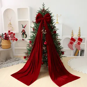 Lazo Grande de Terciopelo para Árbol de Navidad Con Cintas Largas Color Sólido Decoración Festiva para el Hogar Lazo Colgante