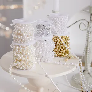 Elegant Christmas pearl bead chain rolls in gold, silver, and white for DIY holiday decor
