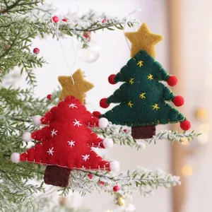 Handgemaakte Wollen Vilt Kerstboom Sok Hangende Ornamenten Sneeuwvlok Ster Geborduurd Feestelijke Decoratie Voor Thuis En Winkel
