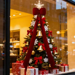Gran lazo de Navidad de terciopelo rojo de 150 cm para copa de árbol y decoración