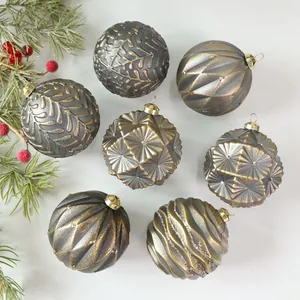 Set di 6 palline di Natale vintage in bronzo con texture per decorazioni festive
