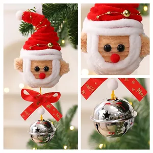Handmade pipe cleaner Santa Claus Christmas tree ornament with red bow and silver bell