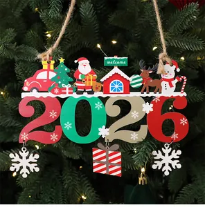 Bunter 2026 Weihnachts-Türhänger aus Holz mit Weihnachtsmann, Rentier und Schneemann