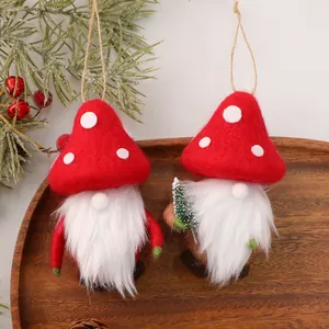 Handmade Wool Felt Christmas Gnome Ornament Mushroom Hat Faceless Old Man Hanging Pendant For Christmas Tree Holiday Decor