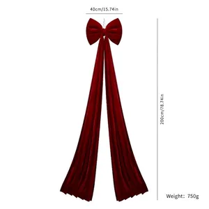 Large wine red velvet Christmas bow hanging decoration 40x200cm size specifications