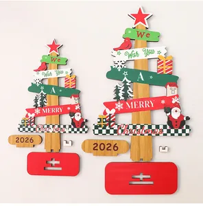 Zwei hölzerne Weihnachtsbaum-Tischdekorationen 2026 mit festlichen DIY-Komponenten-Set