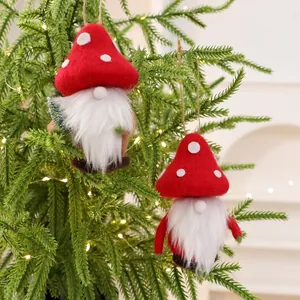 Handmade wool felt gnome mushroom ornaments for festive Christmas tree decoration