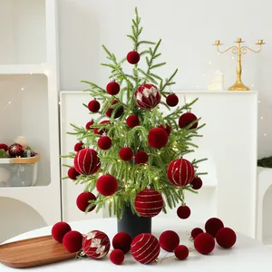 PE Artificial Desktop Christmas Tree Set With LED Lights Red Gold Festive Ornaments For Holiday Window Display Home Office Decor