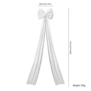 Large white Christmas bow hanging ornament 40x200cm for holiday tree decoration.