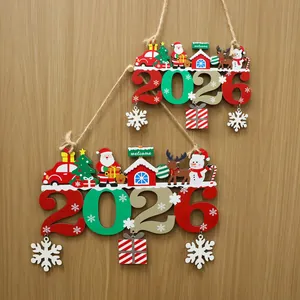 2026 Weihnachts-Holztüraufhänger Dekoration mit Weihnachtsmann- und Schneemann-Motiven
