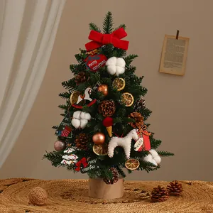 Mini Desktop Christmas Tree Set DIY Small Flocked Pine Tree With LED String Lights Ornaments For Home Window Christmas Decoration