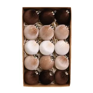 Set di 15 eleganti palline di Natale in velluto in tonalità sfumate marrone e crema