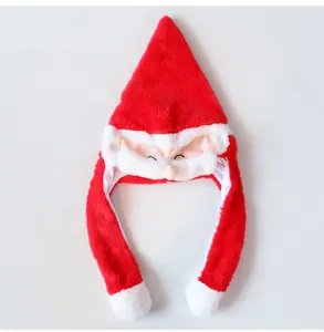 A funny plush Santa Claus hat featuring moving ears and embroidered facial details
