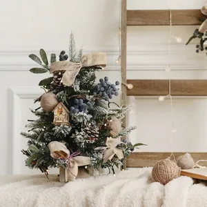 Tabletop Christmas tree DIY kit with berries cones and warm LED lights