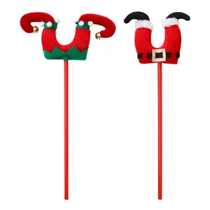 Juego de dos picos festivos para el árbol de Navidad con piernas de elfo y Papá Noel