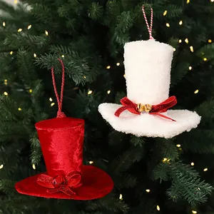Mini chapeaux de Noël en velours rouge et peluche blanche pour sapin avec cloches