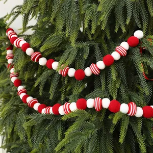 Guirlande de Boules en Feutre Rouge et Blanc Banderole Bricolage Décoration Suspendue pour Sapin de Noël Ornement Fenêtre Fête