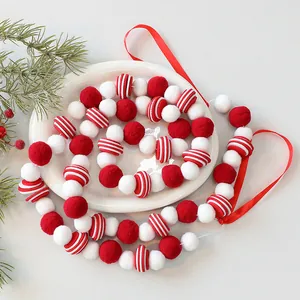 Guirlande de boules en feutre de lana rouge et blanc pour décoration de Noël DIY
