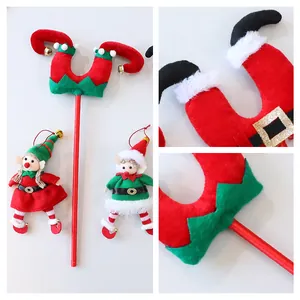 Adornos para árboles de navidad con patas de elfo y muñecos de elfo de peluche rojos