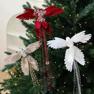 Decorazione per Albero di Natale con Colibrì Artificiale con Perle Artificiali Brillantini Uccello Decorazione Pendente per Festa Casa