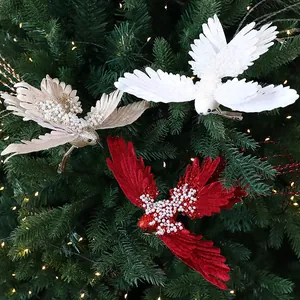 Bellissimo set di 3 clip a forma di colibrì artificiali per decorazioni natalizie