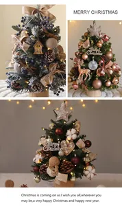 Vista dettagliata di mini alberi di Natale fai da te con vari ornamenti e luci.