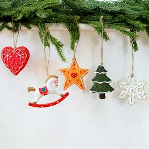 Set of retro resin Christmas ornaments featuring heart, star, and snowflake shapes.